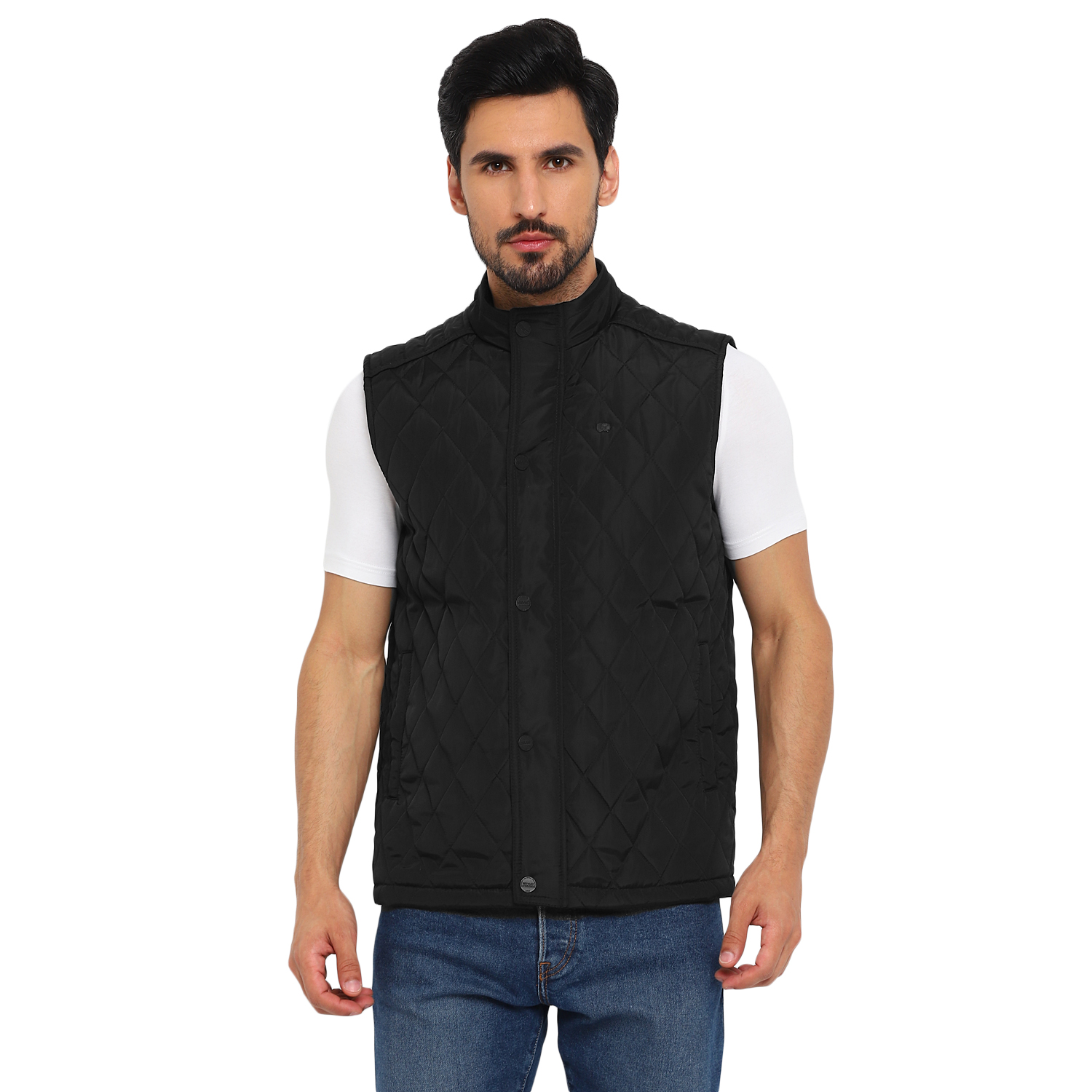 Redchief Black Solid Casual Sleeveless Jacket For Men